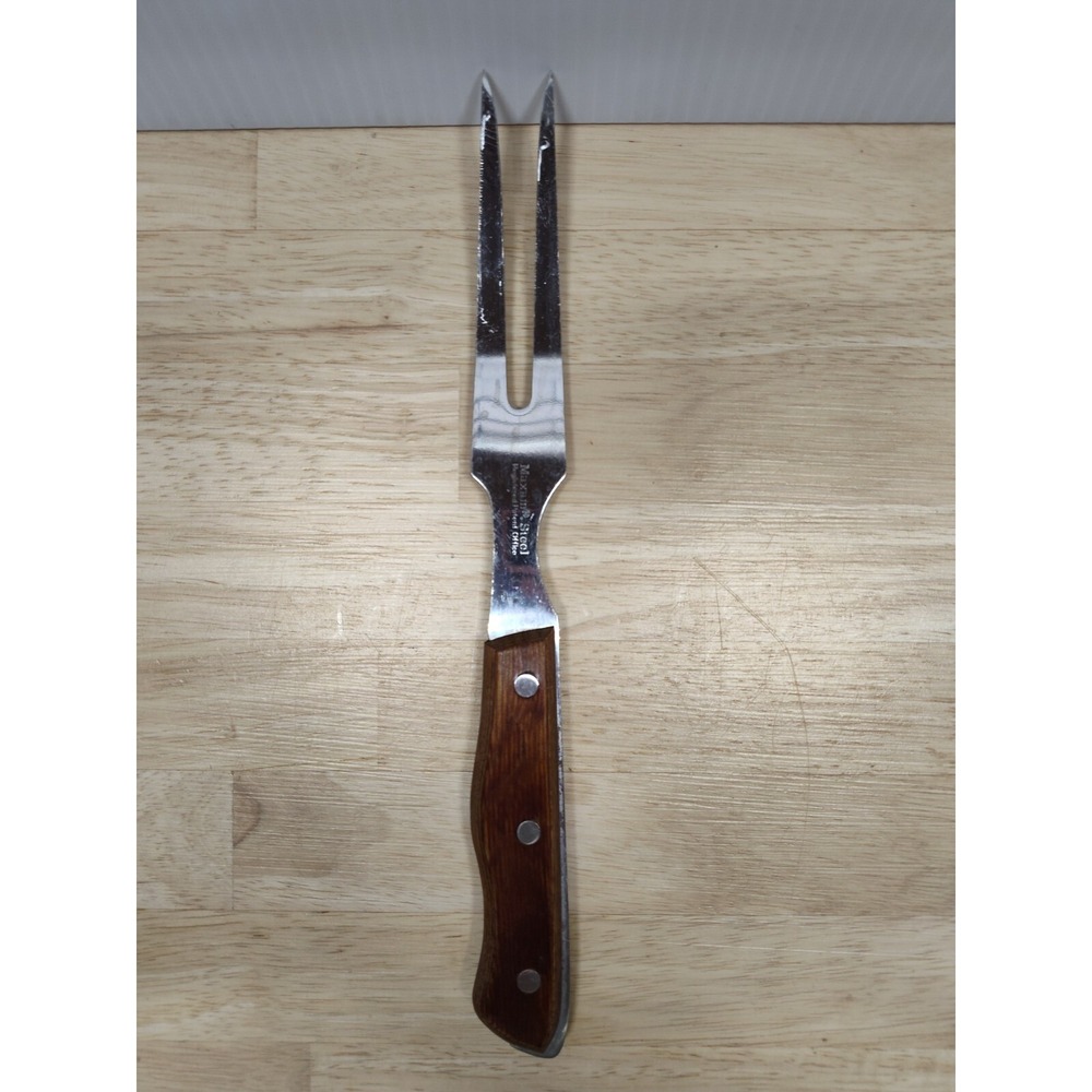 Maxam Steel Japan 11 inch carving fork wooden handle vintage replacement prop